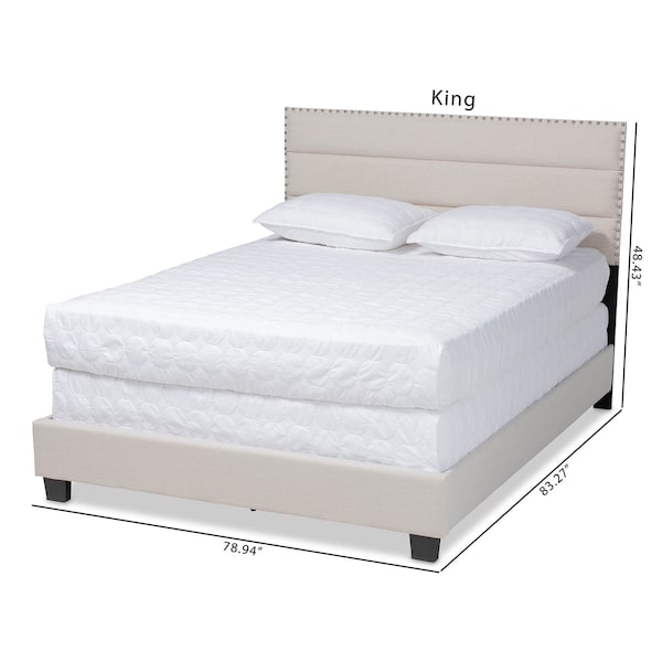 Ansa Beige Upholstered King Size Bed